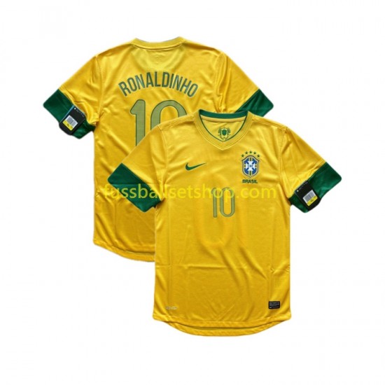 Günstige Fußball Trikotsatz Brasilien RONALDINHO 10 2012 Retro Herren Heimtrikot Kurzarm
