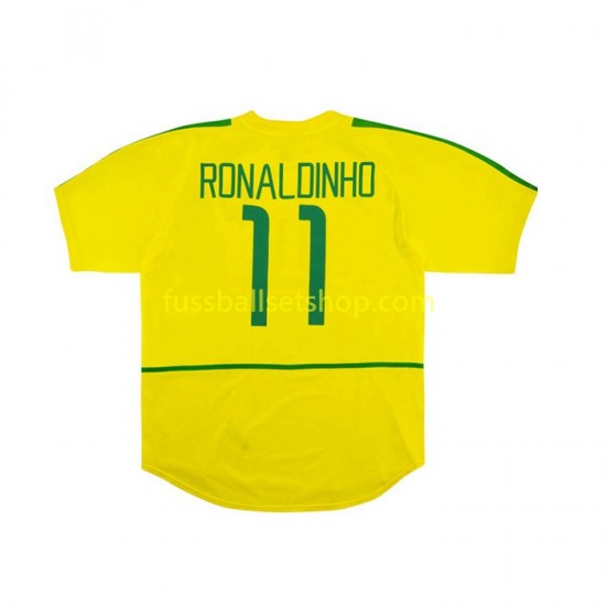 Günstige Fußball Trikotsatz Brasilien RONALDINHO 11 Retro Herren Heimtrikot 2002 Kurzarm
