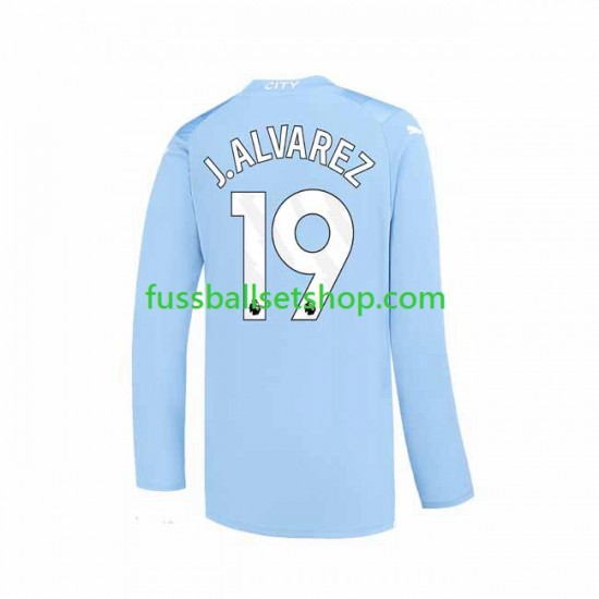 Günstige Fußball Trikotsatz Manchester City J. ALVAREZ 19 Herren Heimtrikot 2023-2024 Langarm