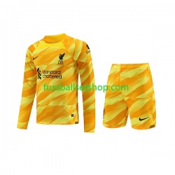 Günstige Fußball Trikotsatz Liverpool Torwart Kinder Ausweichtrikot 2023-2024 Langarm