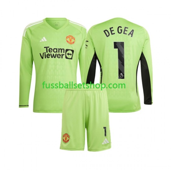 Günstige Fußball Trikotsatz Manchester United De Gea 1 Torwart Kinder Heimtrikot 2023-2024 Langarm