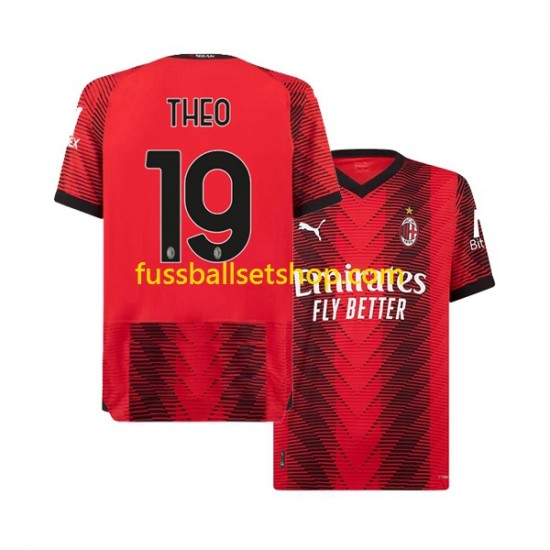 Günstige Fußball Trikotsatz AC Mailand Theo Hernandez 19 Herren Heimtrikot 2023-2024 Kurzarm