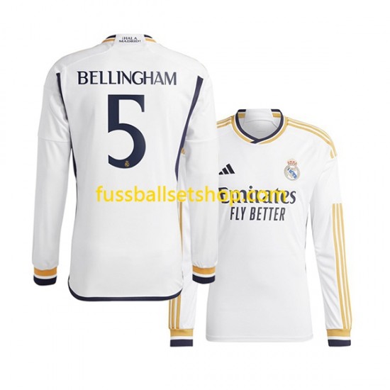 Günstige Fußball Trikotsatz Real Madrid Jude Bellingham 5 Herren Heimtrikot 2023-2024 Langarm