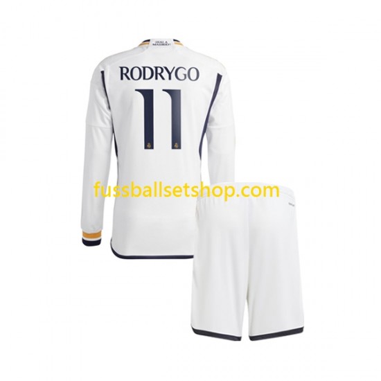 Günstige Fußball Trikotsatz Real Madrid Rodrygo Goes 11 Kinder Heimtrikot 2023-2024 Langarm