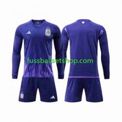 Günstige Fußball Trikotsatz Argentinien 3 Stars Kinder Auswärtstrikot World Cup 2022 Langarm