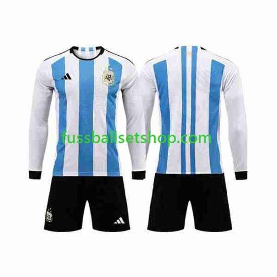 Günstige Fußball Trikotsatz Argentinien 3 Stars Kinder Heimtrikot World Cup 2022 Langarm