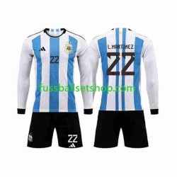 Günstige Fußball Trikotsatz Argentinien 3 Stars Lautaro Martinez 22 Kinder Heimtrikot World Cup 2022 Langarm