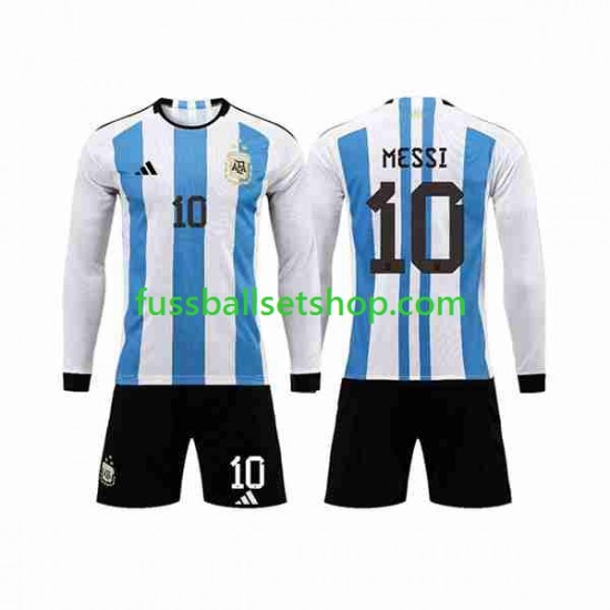 Günstige Fußball Trikotsatz Argentinien 3 Stars Lionel Messi 10 Kinder Heimtrikot World Cup 2022 Langarm