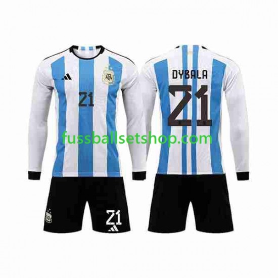 Günstige Fußball Trikotsatz Argentinien 3 Stars Paulo Dybala 21 Kinder Heimtrikot World Cup 2022 Langarm