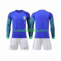 Günstige Fußball Trikotsatz Brasilien Kinder Auswärtstrikot World Cup 2022 Langarm