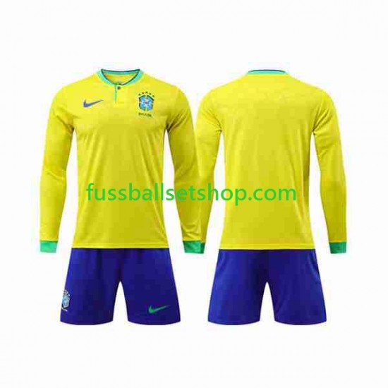 Günstige Fußball Trikotsatz Brasilien Kinder Heimtrikot World Cup 2022 Langarm