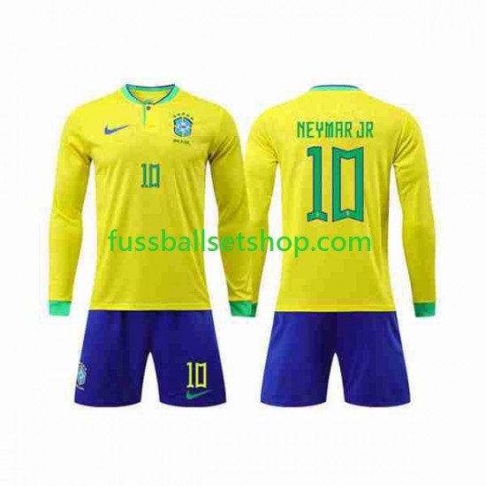 Günstige Fußball Trikotsatz Brasilien Neymar Jr 10 Kinder Heimtrikot World Cup 2022 Langarm