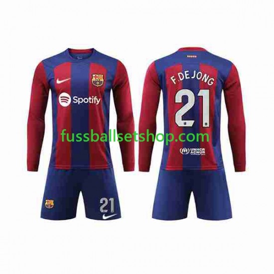 Günstige Fußball Trikotsatz FC Barcelona Frenkie de Jong 21 Kinder Heimtrikot 2023-2024 Langarm