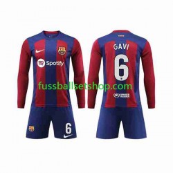 Günstige Fußball Trikotsatz FC Barcelona GAVI 6 Kinder Heimtrikot 2023-2024 Langarm