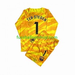 Günstige Fußball Trikotsatz FC Barcelona Ter Stegen 1 Torwart Kinder Viertestrikot 2023-2024 Langarm