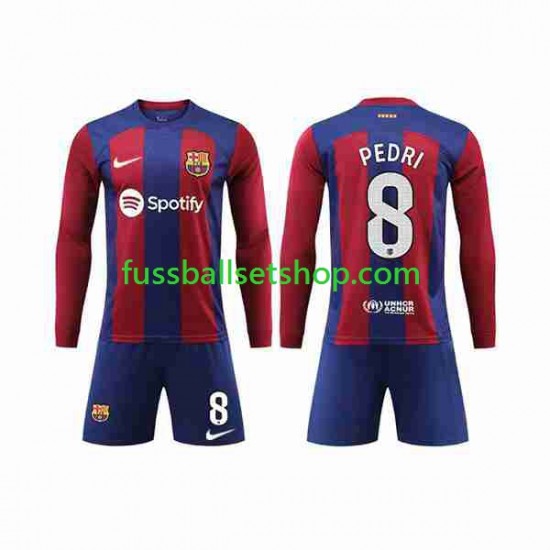 Günstige Fußball Trikotsatz FC Barcelona Pedri 8 Kinder Heimtrikot 2023-2024 Langarm