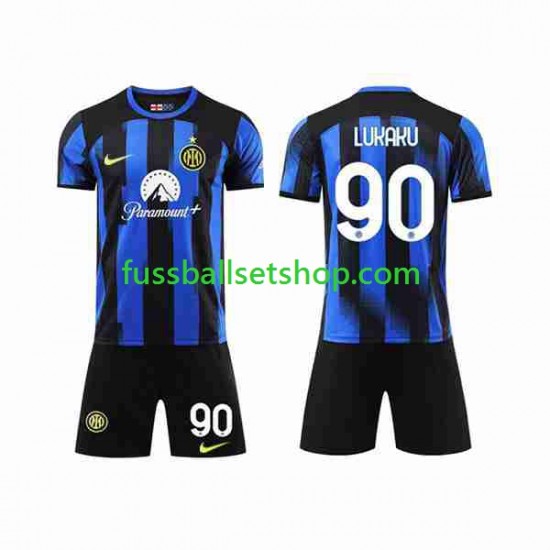 Günstige Fußball Trikotsatz Inter Mailand Lukaku 90 Kinder Heimtrikot 2023-2024 Kurzarm