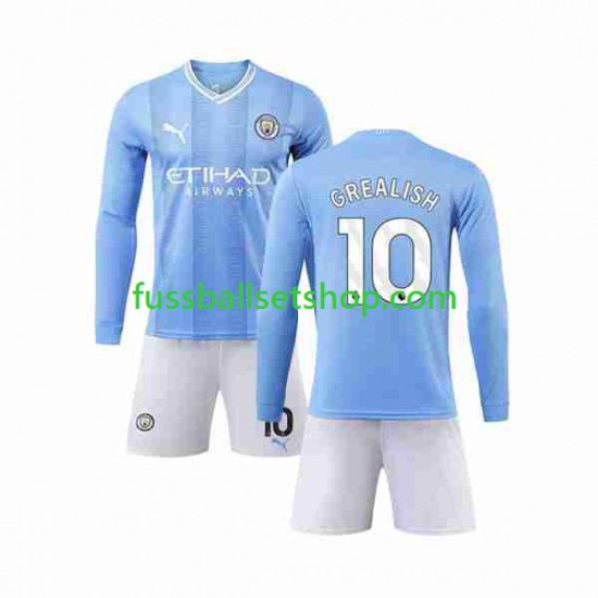 Günstige Fußball Trikotsatz Manchester City Grealish 10 Kinder Heimtrikot 2023-2024 Langarm