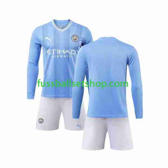 Günstige Fußball Trikotsatz Manchester City Kinder Heimtrikot 2023-2024 Langarm