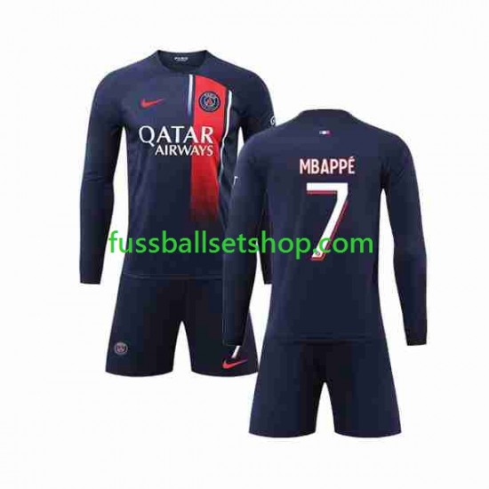 Günstige Fußball Trikotsatz Paris Saint-Germain Mbappé Kylian 7 Kinder Heimtrikot 2023-2024 Langarm