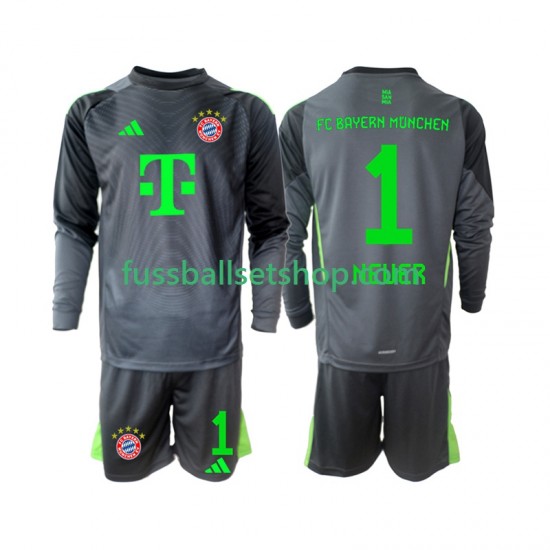Günstige Fußball Trikotsatz FC Bayern München Neuer 1 Torwart Kinder Auswärtstrikot 2025-2026 Langarm