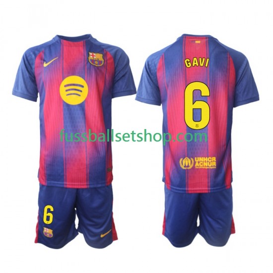 Günstige Fußball Trikotsatz FC Barcelona Gavi 6 Kinder Heimtrikot 2025-2026 Kurzarm