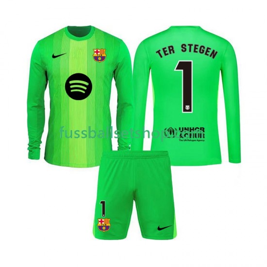 Günstige Fußball Trikotsatz FC Barcelona Ter Stegen 1 Torwart Kinder Heimtrikot 2025-2026 Langarm