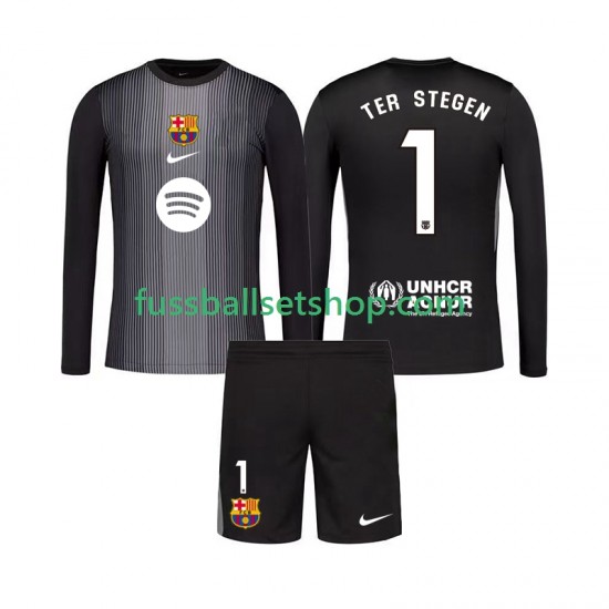 Günstige Fußball Trikotsatz FC Barcelona Ter Stegen 1 Torwart Kinder Ausweichtrikot 2025-2026 Langarm