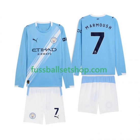 Günstige Fußball Trikotsatz Manchester City Omar Marmoush 7 Kinder Heimtrikot 2025-2026 Langarm