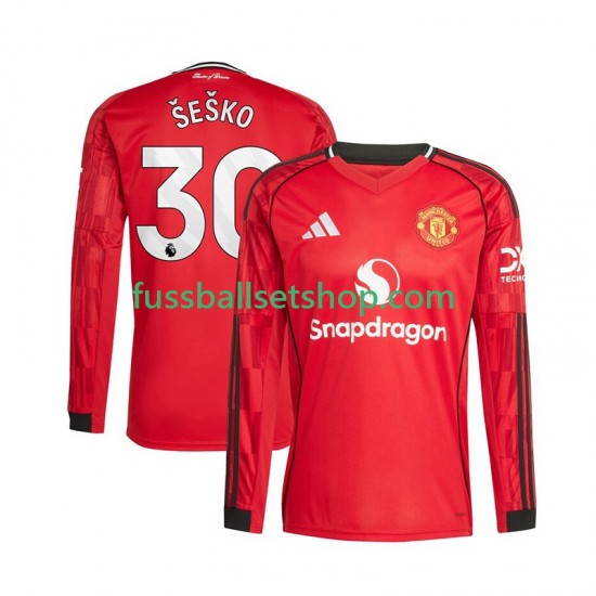 Günstige Fußball Trikotsatz Manchester United Benjamin Sesko 30 Herren Heimtrikot 2025-2026 Langarm