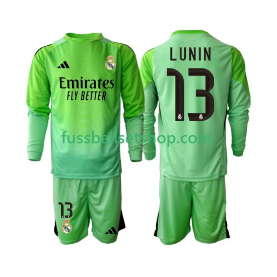 Günstige Fußball Trikotsatz Real Madrid Andriy Lunin 13 Torwart Kinder Auswärtstrikot 2025-2026 Langarm