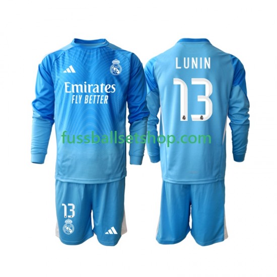 Günstige Fußball Trikotsatz Real Madrid Andriy Lunin 13 Torwart Kinder Heimtrikot 2025-2026 Langarm
