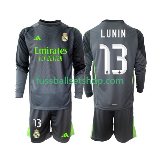 Günstige Fußball Trikotsatz Real Madrid Andriy Lunin 13 Torwart Kinder Ausweichtrikot 2025-2026 Langarm