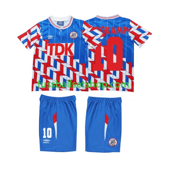 Günstige Fußball Trikotsatz Ajax Amsterdam BERGKAMP 10 1989 1990 Retro Kinder Auswärtstrikot Langarm