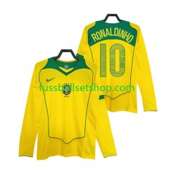Günstige Fußball Trikotsatz Brasilien RONALDINHO 10 2004 Retro Herren Heimtrikot Langarm