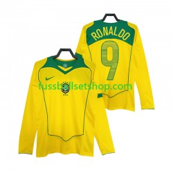 Günstige Fußball Trikotsatz Brasilien RONALDO 9 2004 Retro Herren Heimtrikot Langarm