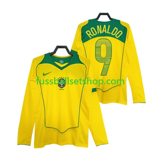 Günstige Fußball Trikotsatz Brasilien RONALDO 9 2004 Retro Herren Heimtrikot Langarm