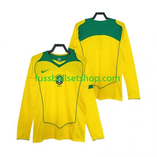 Günstige Fußball Trikotsatz Brasilien 2004 Retro Herren Heimtrikot Langarm