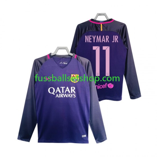 Günstige Fußball Trikotsatz FC Barcelona Neymar JR 11 2016 2017 Retro Herren Auswärtstrikot Langarm