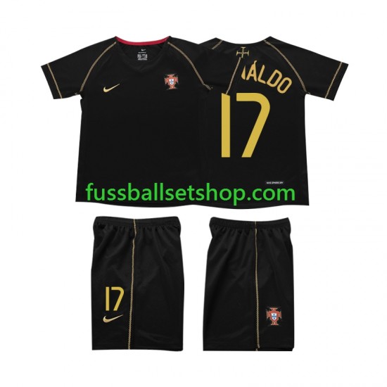 Günstige Fußball Trikotsatz Portugal Cristiano Ronaldo 17 Retro Kinder Auswärtstrikot 2006 Kurzarm