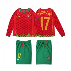 Günstige Fußball Trikotsatz Portugal Cristiano Ronaldo 17 2004 Retro Kinder Heimtrikot Langarm