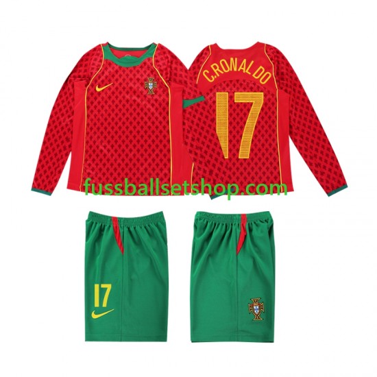 Günstige Fußball Trikotsatz Portugal Cristiano Ronaldo 17 2004 Retro Kinder Heimtrikot Langarm