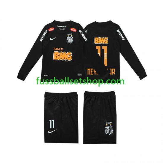 Günstige Fußball Trikotsatz Santos NEYMAR JR 11 Classic 2012 2013 Retro Kinder Auswärtstrikot Langarm