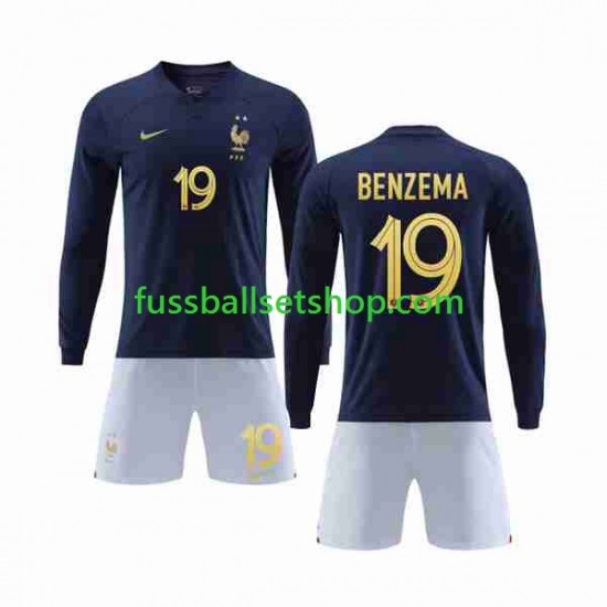 Günstige Fußball Trikotsatz Frankreich Benzema 19 Kinder Heimtrikot World Cup 2022 Langarm