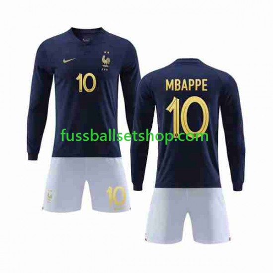Günstige Fußball Trikotsatz Frankreich Mbappé 10 Kinder Heimtrikot World Cup 2022 Langarm
