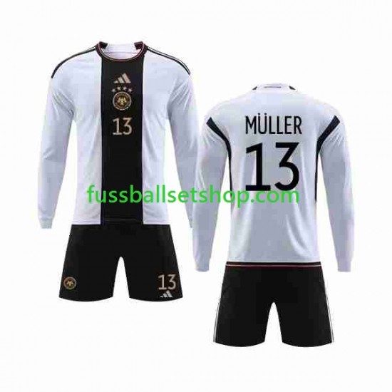 Günstige Fußball Trikotsatz Deutschland MULLER 13 Kinder Heimtrikot World Cup 2022 Langarm