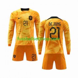 Günstige Fußball Trikotsatz Niederlande De Jong 21 Kinder Heimtrikot World Cup 2022 Langarm