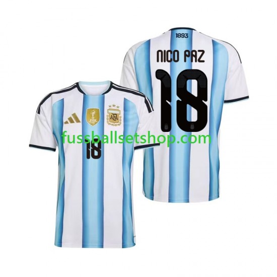 Günstige Fußball Trikotsatz Argentinien Nico Paz 18 Herren Heimtrikot World Cup 2026 Kurzarm