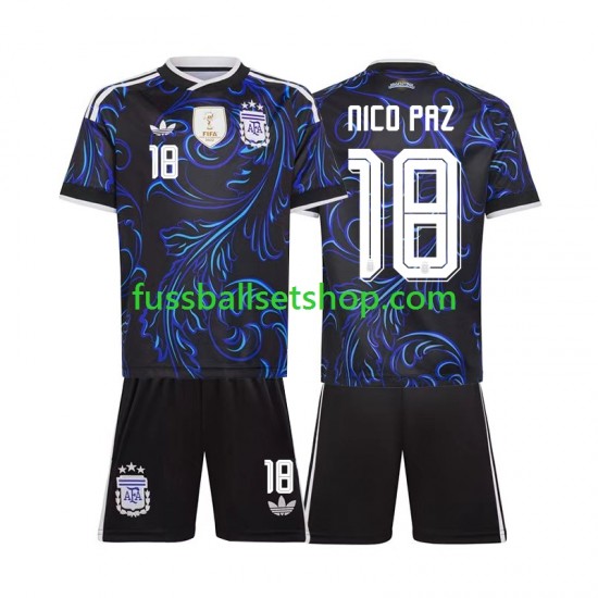Günstige Fußball Trikotsatz Argentinien Nico Paz 18 Kinder Auswärtstrikot World Cup 2026 Kurzarm