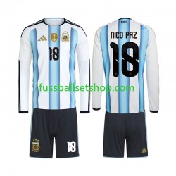 Günstige Fußball Trikotsatz Argentinien Nico Paz 18 Kinder Heimtrikot World Cup 2026 Langarm